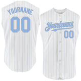 Custom White Light Blue Pinstripe Gray Authentic Sleeveless Baseball Jersey