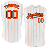 Custom White Orange Pinstripe Black Authentic Sleeveless Baseball Jersey