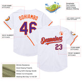 Custom White Purple-Orange Mesh Authentic Throwback Baseball Jersey