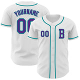 Custom White Purple-Teal Authentic Baseball Jersey