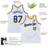 Custom White Royal-Gold Authentic Throwback Basketball Jersey