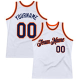 Custom White Navy-Orange Authentic Throwback Basketball Jersey