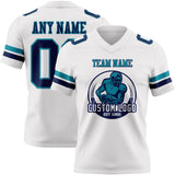Custom White Navy-Teal Authentic Football Jersey