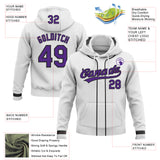 Custom Stitched White Purple-Black Baseball Pullover Sweatshirt Hoodie