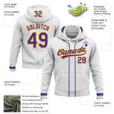Custom Stitched White Purple-Gold Baseball Pullover Sweatshirt Hoodie