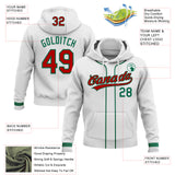 Custom Stitched White Red-Kelly Green Baseball Pullover Sweatshirt Hoodie