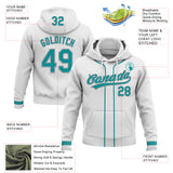 Custom Stitched White Teal-Gray Baseball Pullover Sweatshirt Hoodie