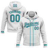 Custom Stitched White Teal-Gray Baseball Pullover Sweatshirt Hoodie