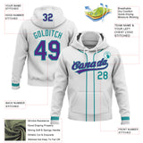 Custom Stitched White Purple-Teal Baseball Pullover Sweatshirt Hoodie