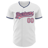 Custom White Medium Pink-Navy Authentic Baseball Jersey