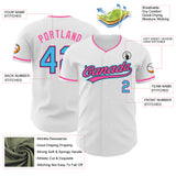 Custom White Sky Blue Black-Pink Authentic Baseball Jersey
