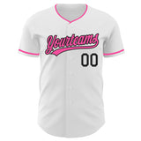 Custom White Pink-Black Authentic Baseball Jersey
