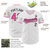 Custom White Pink-Black Authentic Baseball Jersey