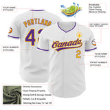 Custom White Purple-Gold Authentic Baseball Jersey