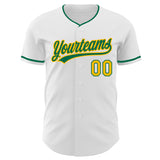 Custom White Kelly Green-Gold Authentic Baseball Jersey