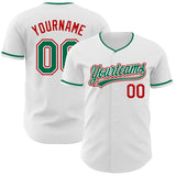 Custom White Kelly Green-Red Authentic Baseball Jersey