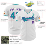 Custom White Teal-Purple Authentic Baseball Jersey