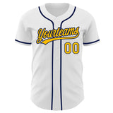 Custom White Gold-Navy Authentic Baseball Jersey