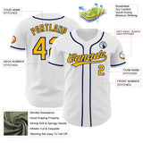 Custom White Gold-Navy Authentic Baseball Jersey