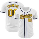 Custom White Gold-Navy Authentic Baseball Jersey