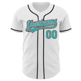 Custom White Aqua Medium Pink-Black Authentic Baseball Jersey