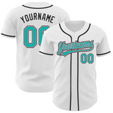 Custom White Aqua Medium Pink-Black Authentic Baseball Jersey