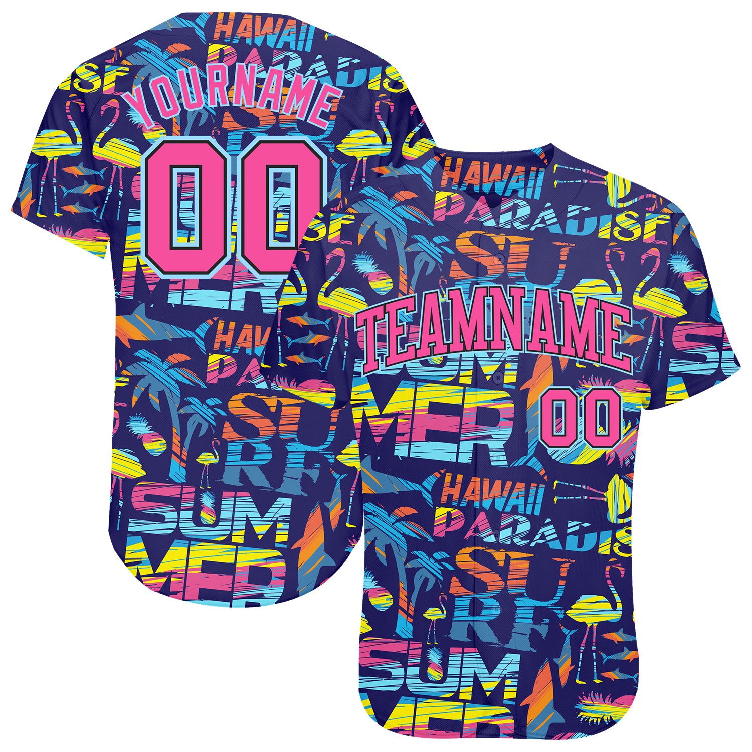 Custom 3D Pattern Design Abstract Geometric Pattern With Palm Trees Sharks Flamingo With The Words:Summer Hawaii Authentic Baseball Jersey