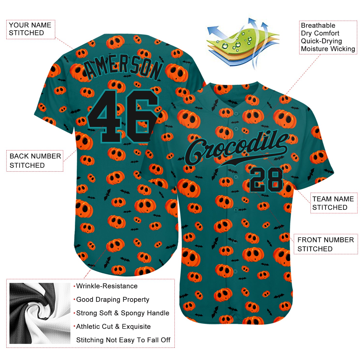Custom 3D Pattern Halloween Pumpkins Authentic Baseball Jersey