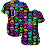 Custom 3D Pattern Bright Multicolored Halloween Skulls Authentic Baseball Jersey