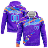 Custom Stitched Purple Light Blue Orange-White 3D Pattern Design Sports Pullover Sweatshirt Hoodie