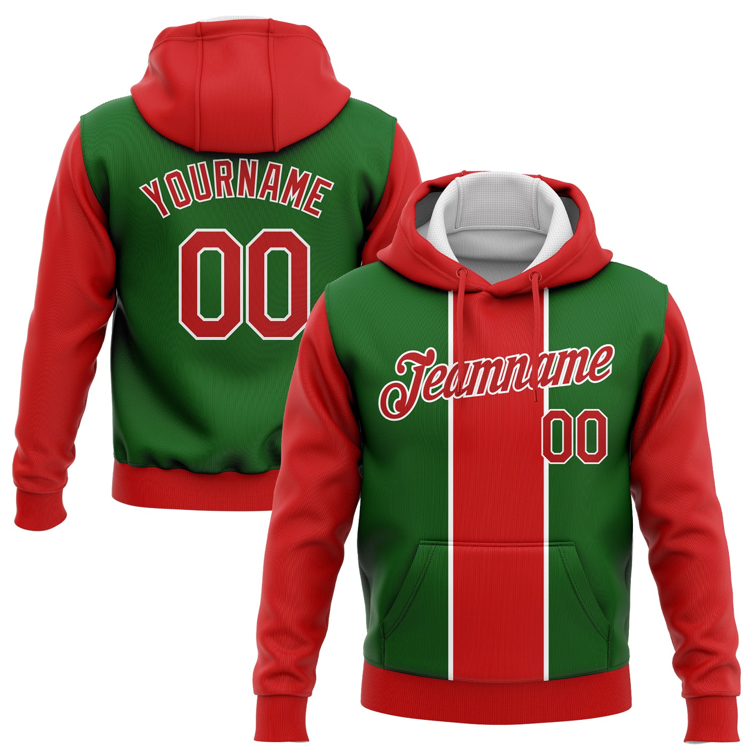 Custom Stitched Kelly Green Red-White 3D Christmas Sports Pullover Sweatshirt Hoodie
