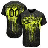 Custom Neon Green Black 3D Pattern Design Dripping Splatter Art Authentic Baseball Jersey