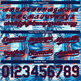 Custom Royal Navy Red-Light Blue 3D Pattern Hawaii Palm Trees Authentic Basketball Shorts