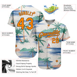 Custom Cream Bay Orange-Olive 3D Pattern Design Beach Coconut Palms Island And Sailboat Authentic Baseball Jersey