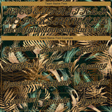 Custom Black Old Gold 3D Pattern Design Golden And Green Tropical Leaves In The Style Of Jungle And Hawaii Performance T-Shirt