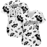 Custom White Black 3D Pattern Design Bat Authentic Baseball Jersey