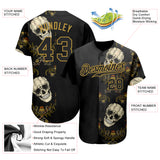Custom Black Old Gold 3D Plant And Skull Fashion Authentic Baseball Jersey