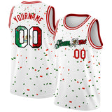 Custom White Mexican Flag Red-Kelly Green-Black 3D Authentic Basketball Jersey