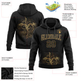 Custom Stitched Black Old Gold 3D Pattern Design Heron Sports Pullover Sweatshirt Hoodie