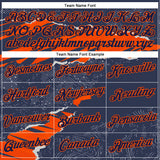 Custom Stitched Navy Orange 3D Pattern Design Torn Paper Style Sports Pullover Sweatshirt Hoodie