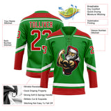 Custom Grass Green Red-White Christmas Santa Claus 3D Hockey Lace Neck Jersey