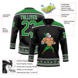 Custom Black Grass Green-White Christmas Santa Claus 3D Hockey Lace Neck Jersey