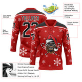 Custom Red Black-White Christmas Dog Wearing Santa Claus Costume 3D Hockey Lace Neck Jersey