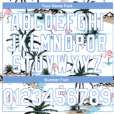 Custom White Light Blue 3D Pattern Tropical Hawaii Palm Trees Authentic Basketball Jersey
