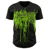 Custom Black Neon Green 3D Pattern Design Dripping Splatter Art Authentic Baseball Jersey