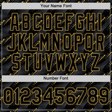 Custom Black Old Gold 3D Pattern Design Slant Lines Authentic Baseball Jersey