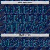 Custom Navy Teal 3D Pattern Design Slant Lines Authentic Baseball Jersey
