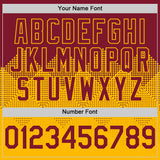 Custom Crimson Gold 3D Pattern Design Gradient Square Shapes Authentic Baseball Jersey