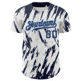 Custom White Navy-Light Blue 3D Pattern Design Abstract Sharp Shape Authentic Baseball Jersey