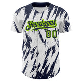 Custom White Navy-Neon Green 3D Pattern Design Abstract Sharp Shape Authentic Baseball Jersey